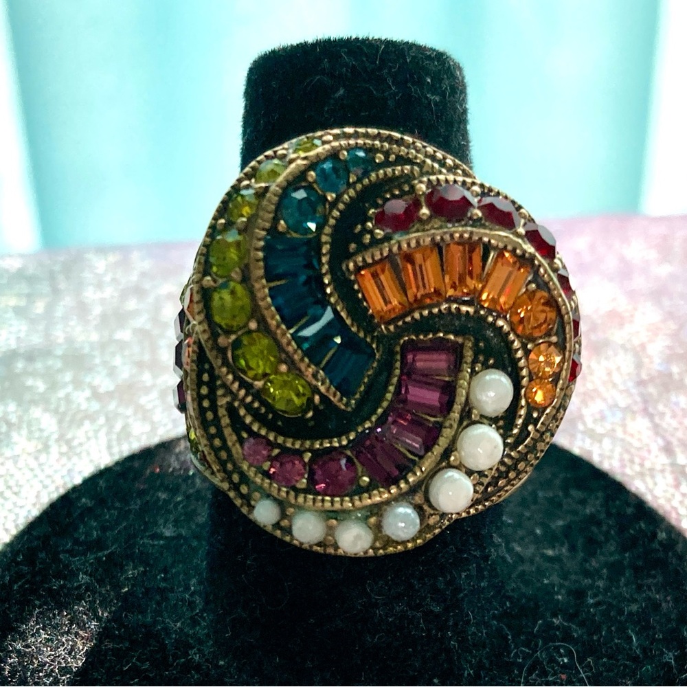 Heidi Daus Vibrant Swirl Ring with Jewel Tones 90s